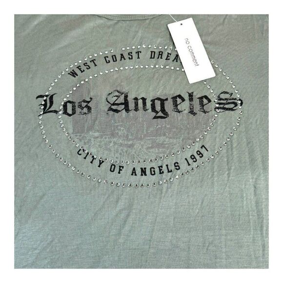 Womens Los Angeles Tee L Green Tshirt Dreaming Rhinestone City Of Angels NEW - Picture 2 of 7